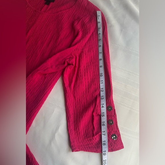 JM Collection Vibrant Coral Blouse with Button Details - Picture 10 of 11